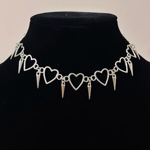 Hand Crafted Silver Heart and Spike Choker Necklace
